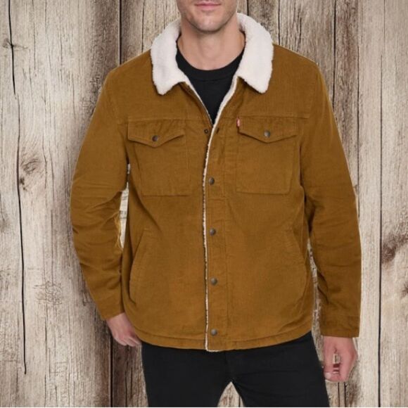 Vintage Levi Strauss & Co. Corduroy Sherpa Trucker Jacket Zip & Snap Up Brown M - Picture 1 of 12